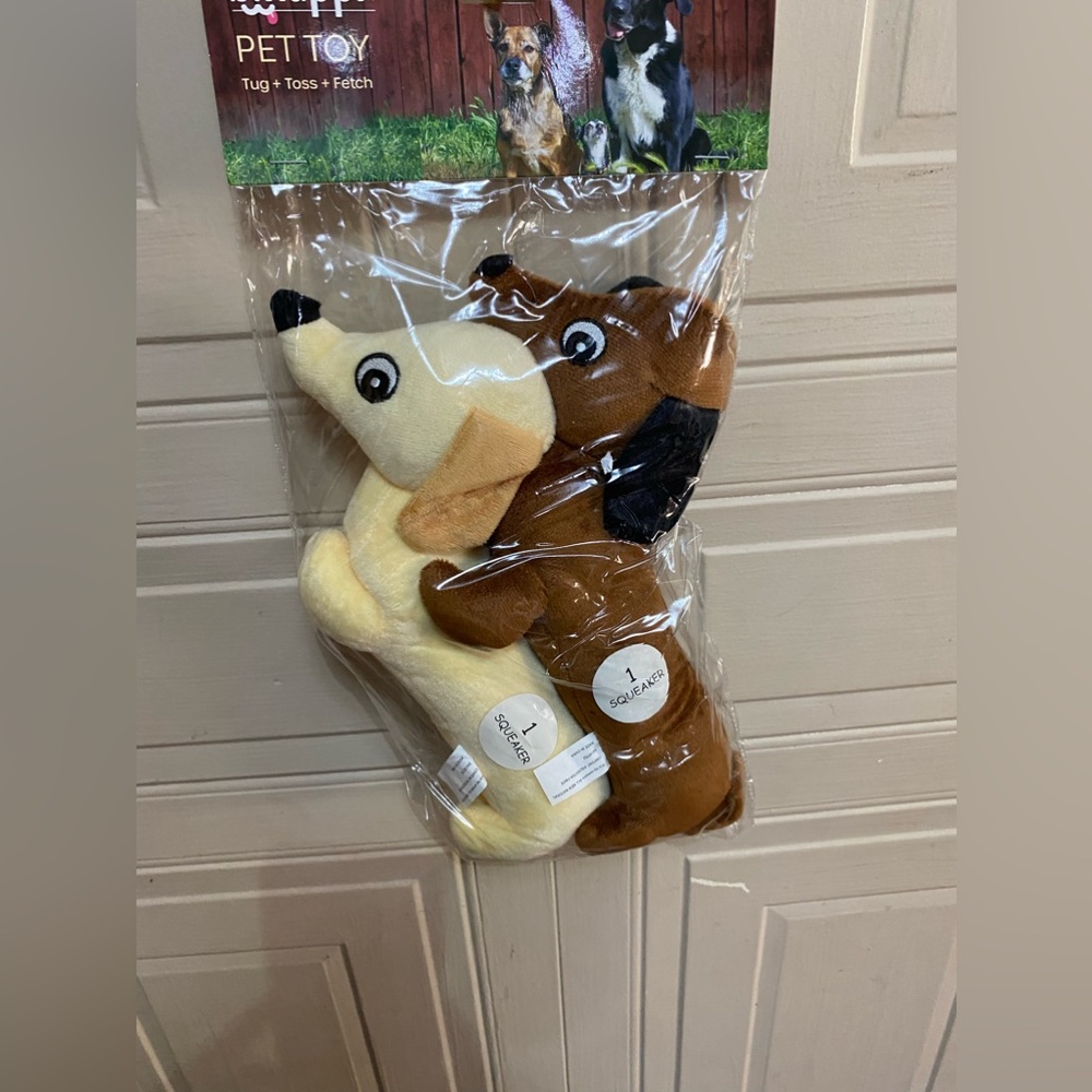 Brand New Set Of 2 Poppies 10” With Squeaker Dog Toy.